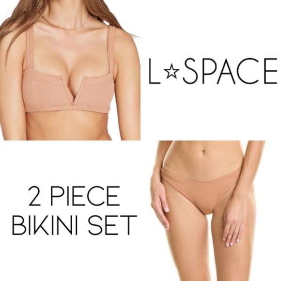NWT L*Space Lee Lee Top & Cabana Bottoms 2 Pc. Bikini Set in Putty Sz. L - Picture 1 of 5